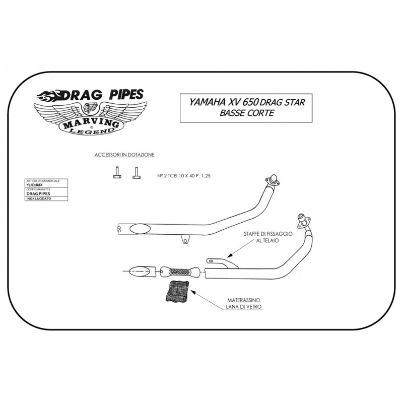 Marving Yamaha Xvs 650 Drag Star Y Jc28 Ix Full Sport Exhaust System Drag Pipes Basse Corte Inox 50